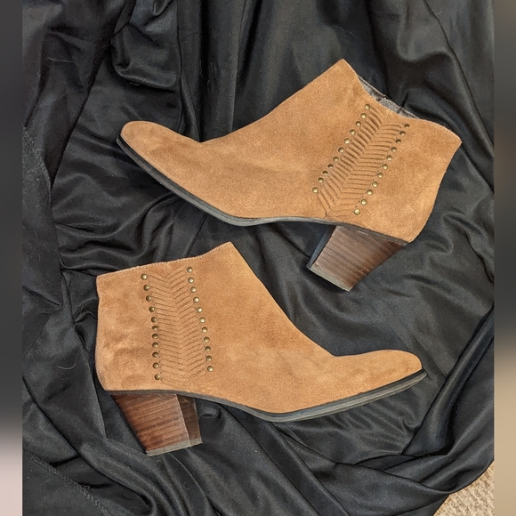 Franco Fortini Nicolette Brown Boho Leather Ankle Booties Boots Wedges 10 - Picture 5 of 7